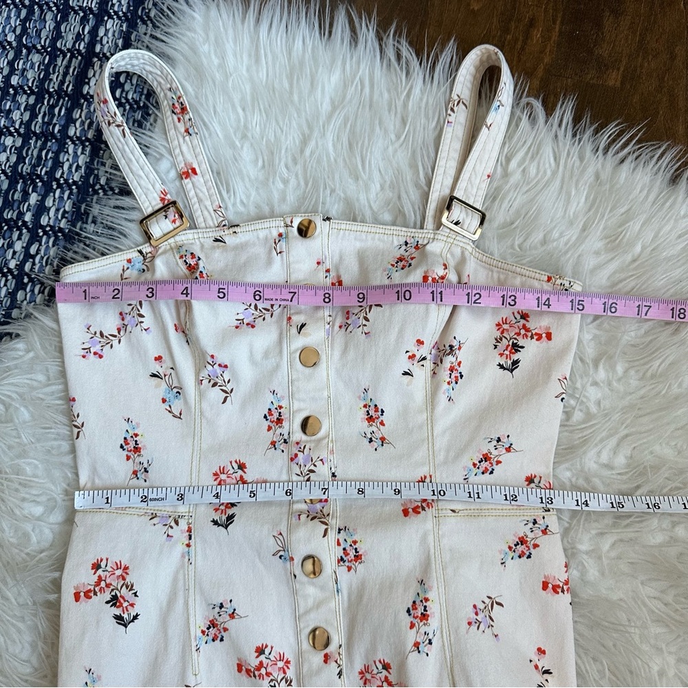 Finders Keepers Frankie Midi Dress in Nude Floral snap button front overalls - Picture 10 of 11